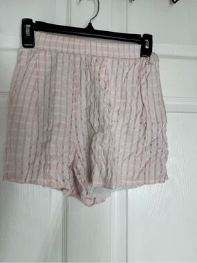 SHEIN Pink and White Gingham Elastic Waist Shorts